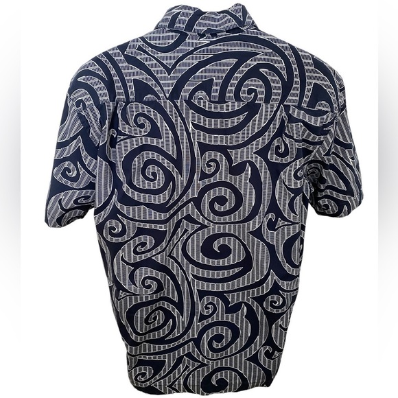 QUIKSILVER Navy Blue & White Aloha Hawaiian Collared Shirt Men L Large - Picture 5 of 8